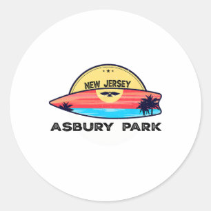 Retro Asbury Park Strand New Jersey Surfplank Stra Ronde Sticker