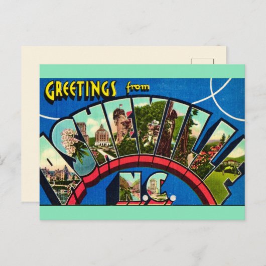 Retro Asheville NC Briefkaart (Voorkant / Achterkant)