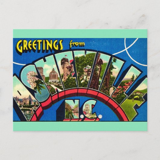 Retro Asheville NC Briefkaart (Voorkant)