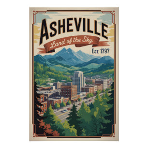 Retro Asheville North Carolina Reisposter Perfect Poster