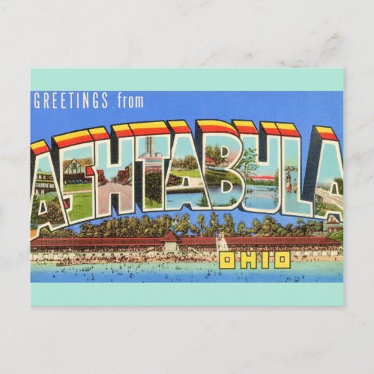 Retro Ashtabula Ohio Groet  Briefkaart (Voorkant)