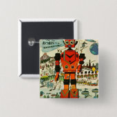 Retro Asian Robot Print Art Vierkante Button 5,1 Cm (Voorkant /achterkant)