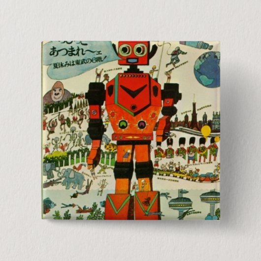 Retro Asian Robot Print Art Vierkante Button 5,1 Cm (Voorkant)