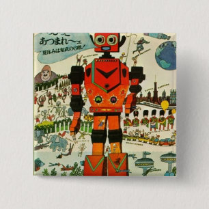 Retro Asian Robot Print Art Vierkante Button 5,1 Cm