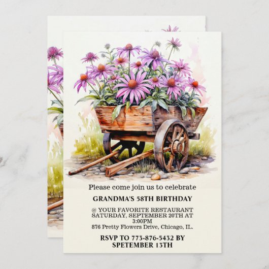 Retro Aster Bloem Illustratie Kunst Verjaardagsfee Kaart (Voorkant / Achterkant)