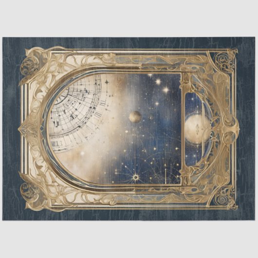 Retro Astrologische Hemelse Sterren Marine Decoupa Tissuepapier (Voorkant)