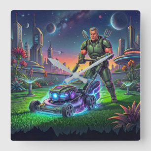 Retro astronaut galactische gazon slayer stripverh vierkante klok