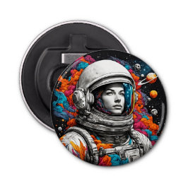 Retro Astronaut Girl Bottle Opener