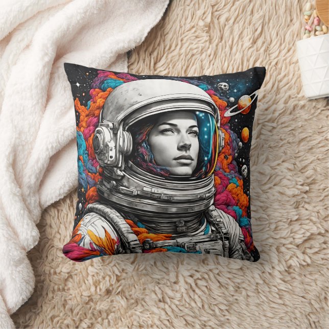 Retro Astronaut Girl Sierkussen - Dream Beyond! (Deken)