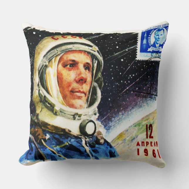 RETRO ASTRONAUT ILLUSTRATIE RUIMTEVAART 1960 KUSSEN (Voorkant)
