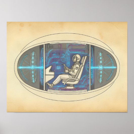 Retro astronaut in futuristische UAP Poster (Voorkant)