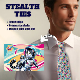 Retro Astronaut Kat Mannen Stealth Stropdas