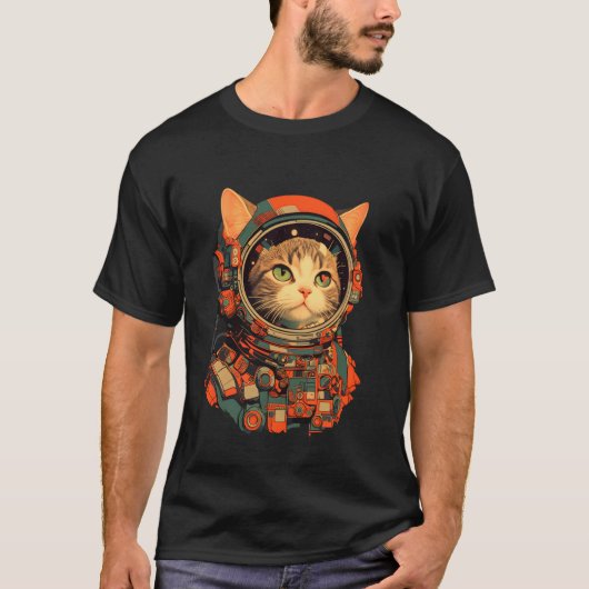 Retro astronaut kat t-shirt (Voorkant)