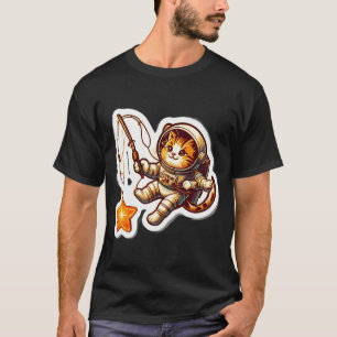 Retro astronaut kat vissen naar sterren t-shirt
