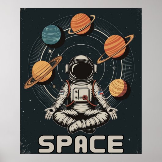 Retro-astronaut Mediteert in de Ruimte Poster (Voorkant)