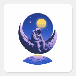 Retro astronaut op halvemaan – kosmische ruimte Ar Vierkante Sticker