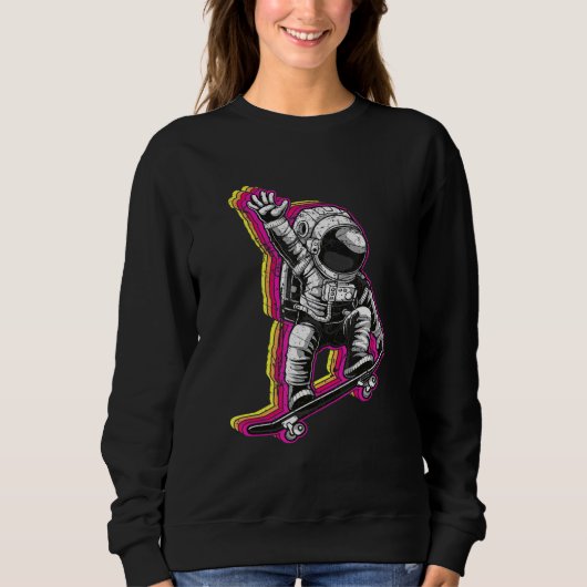 Retro Astronaut Skateboarder Trui (Voorkant)