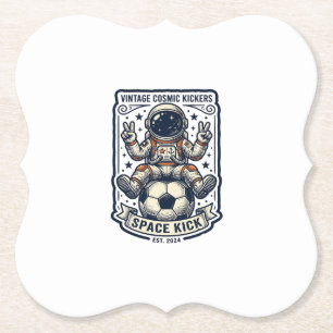 Retro Astronaut Voetbal Vredesteken T-shirt Ontwer Kartonnen Onderzetters