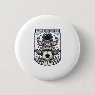Retro Astronaut Voetbal Vredesteken T-shirt Ontwer Ronde Button 5,7 Cm