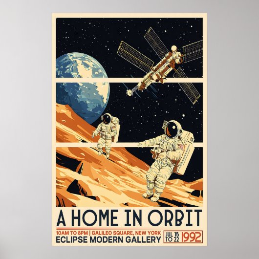 Retro Astronauts in Space Print Mid-Century Modern (Voorkant)