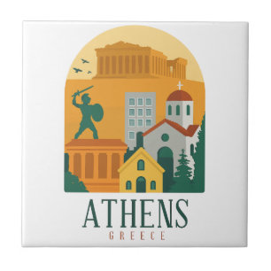 Retro Athene Griekenland Keramische Tegel Vintag Tegeltje