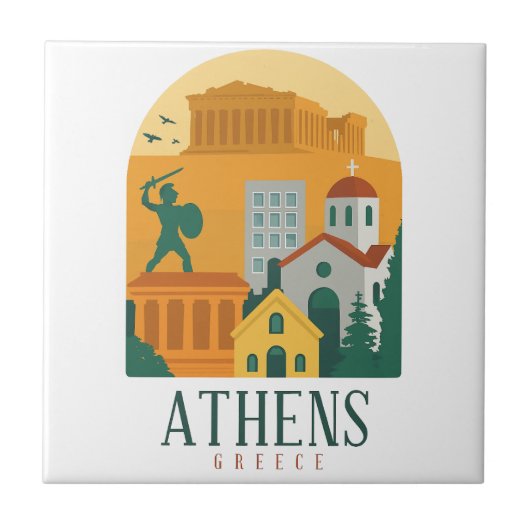 Retro Athene Griekenland Keramische Tegel | Vintag Tegeltje (Voorkant)