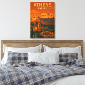 Retro Athene Griekenland Reizen Canvas Afdruk