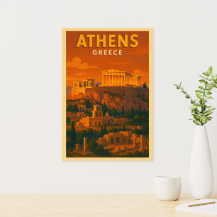 Retro Athene Griekenland Reizen Foto Afdruk
