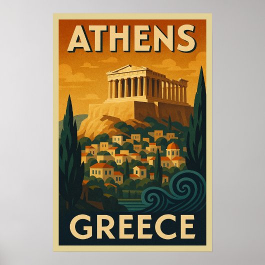 Retro Athene in  Art Deco Stijl Reizen Poster (Voorkant)