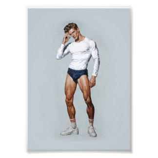 Retro Athletic Male Illustration – Vintage Fitness Foto Afdruk