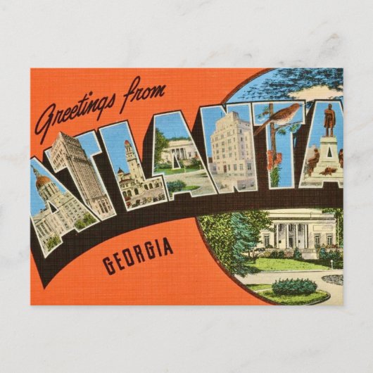 Retro Atlanta Groeten Briefkaart (Voorkant)