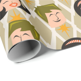 Retro Atomair Jaren 50 Gelukkige Hoofden Patroon Cadeaupapier