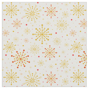 Retro Atomair Mid-Century Mod Rood & Goud Steruitb Stof