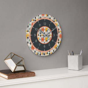 Retro Atomair Midden Eeuw Teal Goud Oranje Zwart Grote Klok