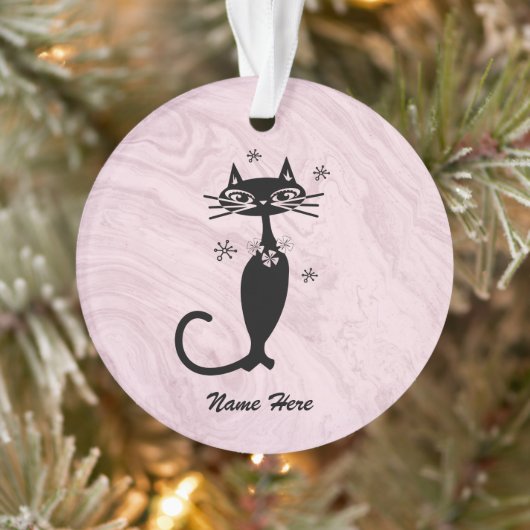 Retro Atomair Zwarte Kat Gepersonaliseerd Ornament (Boom)