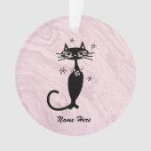 Retro Atomair Zwarte Kat Gepersonaliseerd Ornament (voorkant)