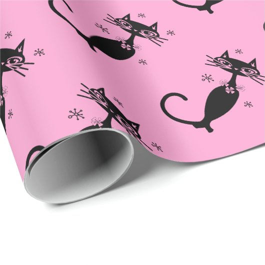 Retro Atomair Zwarte Kat Persoonlijk Inpakpapier (Rol Hoek)