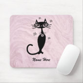 Retro Atomair Zwarte Kat Roze Muismat (Met muis)