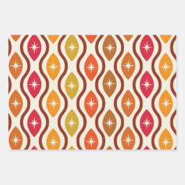 Retro atomaire sterren op mid century ogee patroon inpakpapier vel