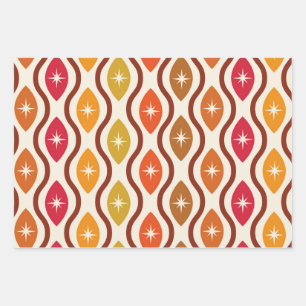 Retro atomaire sterren op mid century ogee patroon inpakpapier vel