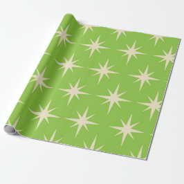 Retro atomaire sterrenpatroon op limoengroen   cadeaupapier
