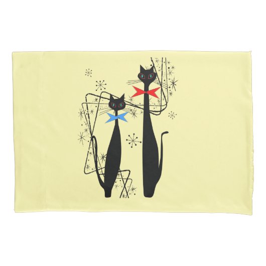 Retro atomaire tijdperk middeleeuwse moderne kat  kussensloop (Voorkant)