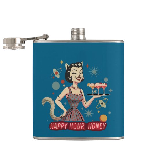 Retro Atomcat Pin-Up | "Happy Hour, Honey" Mid- Heupfles (Geopend)