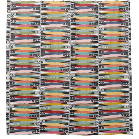 Retro Atomic Age Backgammon Douchegordijn (Voorkant)