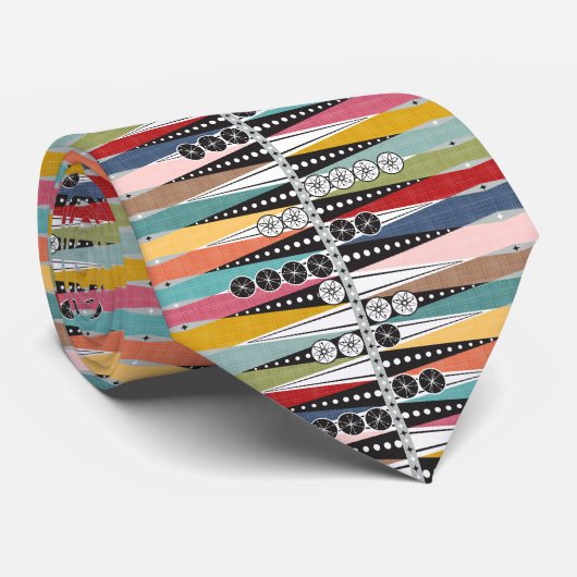 Retro Atomic Age Backgammon Stropdas (Opgerold)