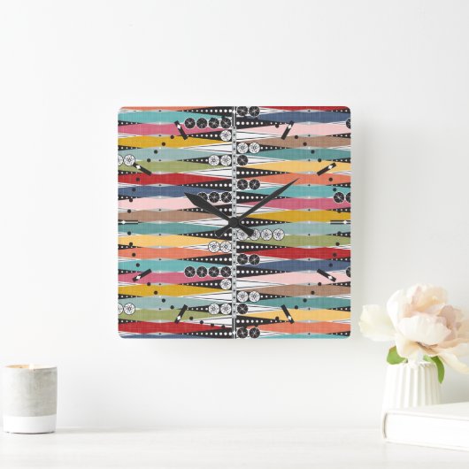 Retro Atomic Age Backgammon Vierkante Klok (Huis)