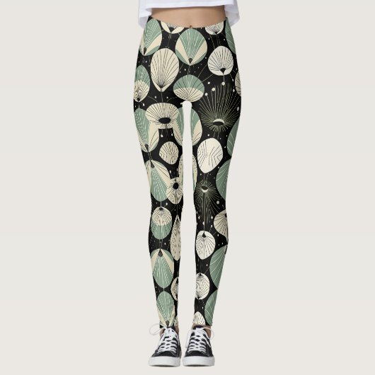 Retro Atomic Age geometrisch modern patroon Leggings (Voorkant)