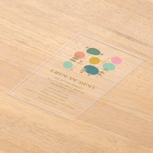 Retro Atomic Age Mid Century Mod Engagement Party Acryl Uitnodigingen (Laagn)