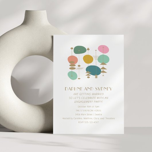 Retro Atomic Age Mid Century Mod Engagement Party Kaart