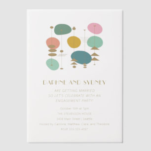 Retro Atomic Age Mid Century Mod Engagement Party Vellum Uitnodigingen